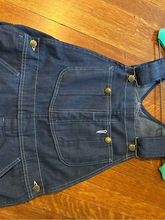 Vintage Sears Bib Denim Overalls Scovill Zipper Fly White Stitching Carpenter - Picture 4 of 8